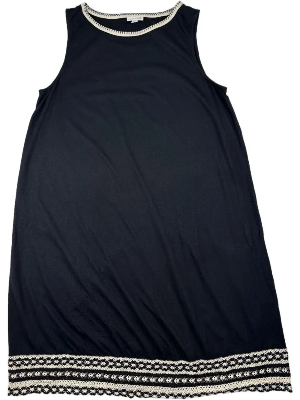 J. Jill Women’s Black Sheath Dress Crochet Hem shift Soft Modal Blend L - Picture 2 of 9